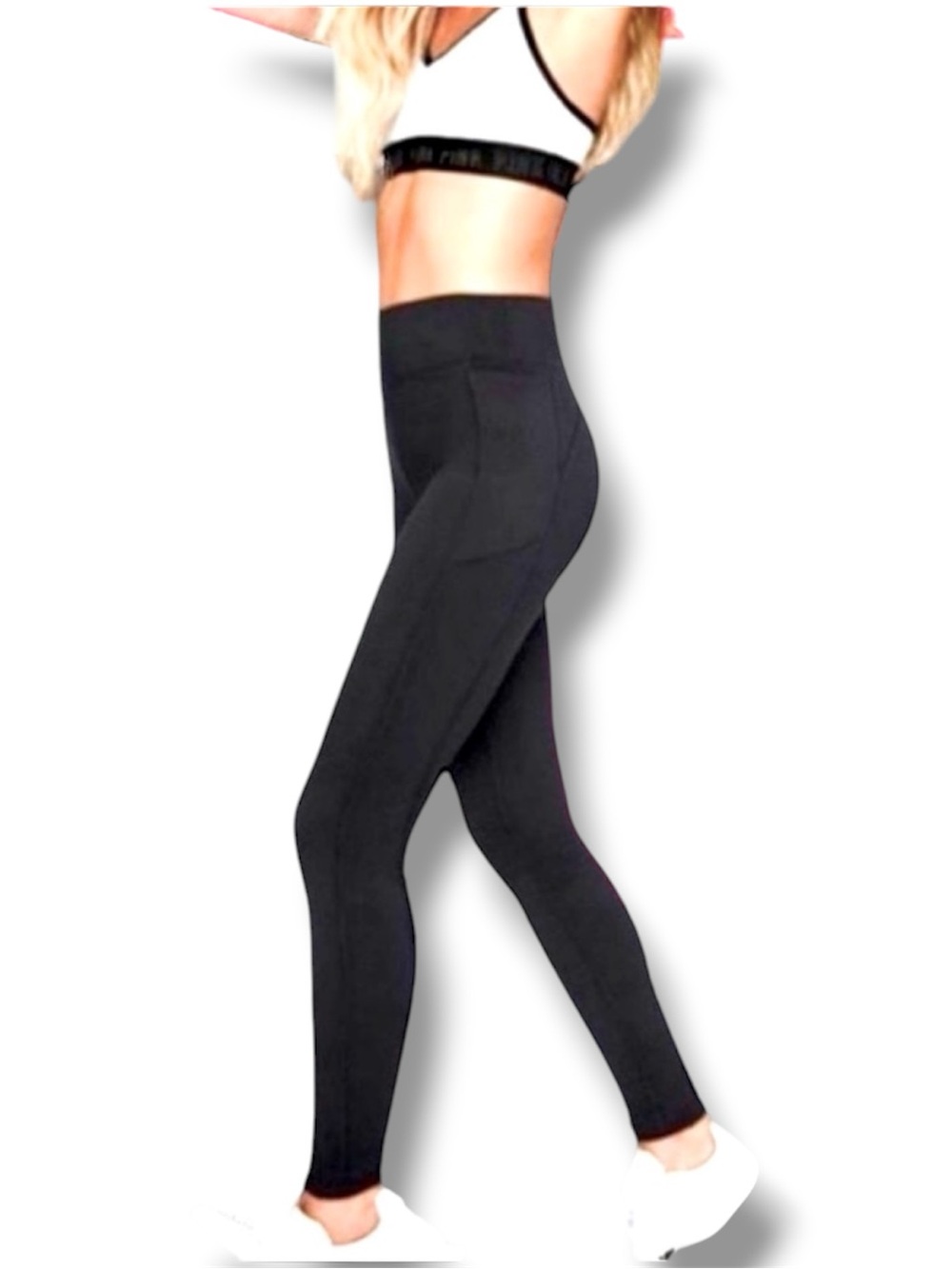 PINK Victoria’s Secret COZY Leggings Black High Waist Fleece Lined Activewear S